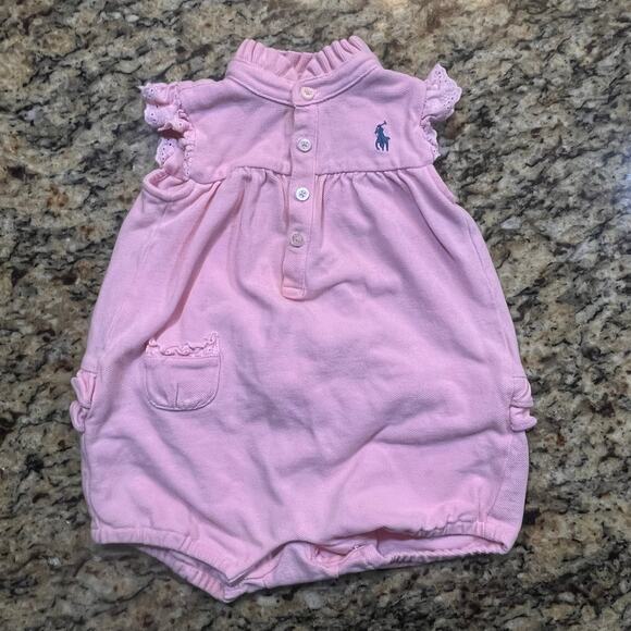 Vintage Ralph Lauren Baby Girls 6 Months Pink Polo Bubble Ruffle Romper - Picture 2 of 8